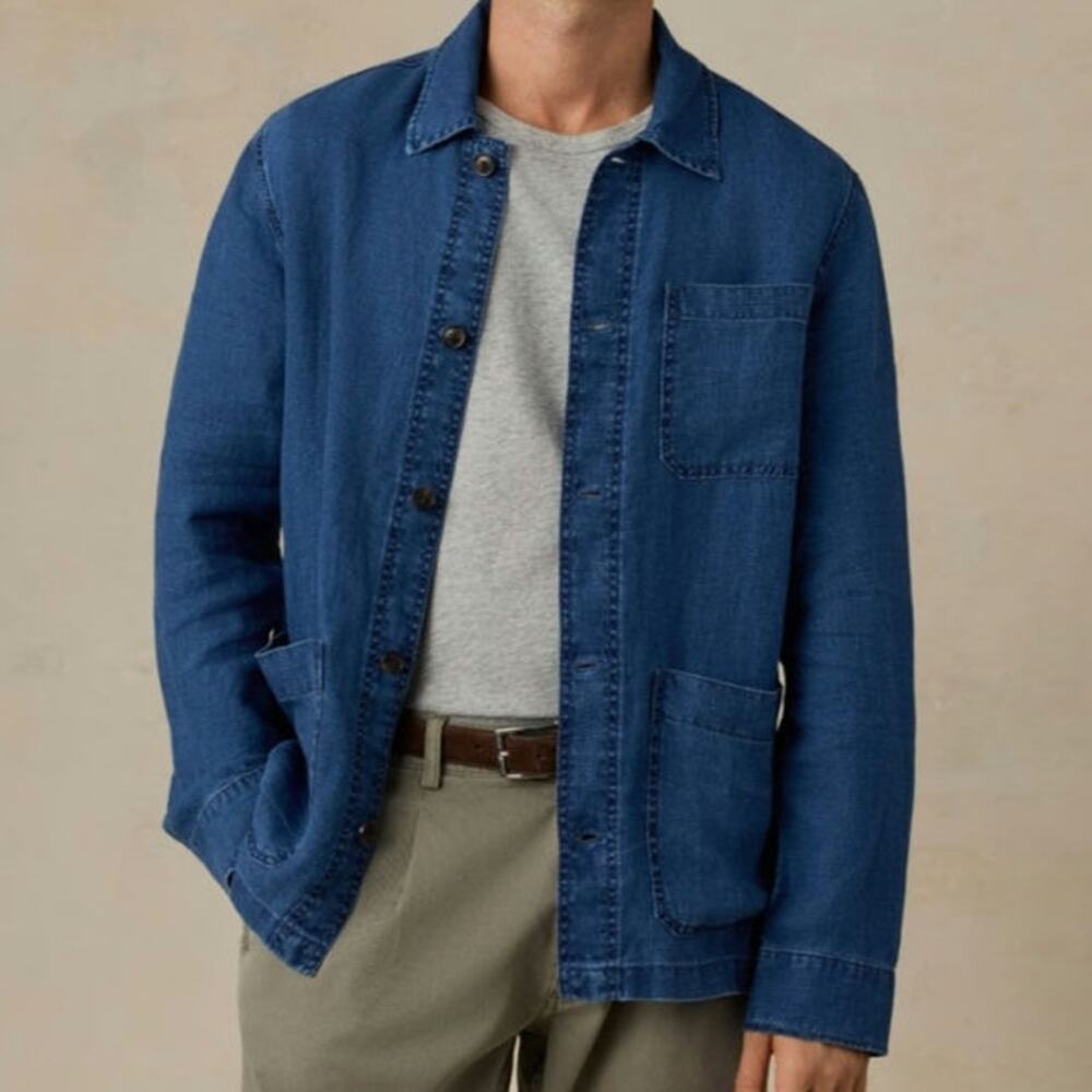 Banana Republic Linen Cotton Chore Jacket Mens Large Indigo Blue Overshirt.